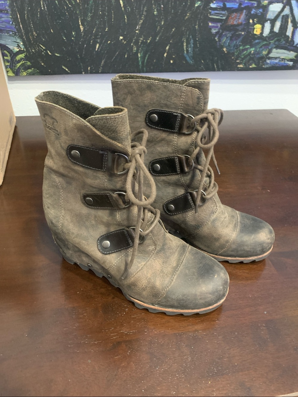 Sorel Brown Lace-Up Wedge Ankle Boots